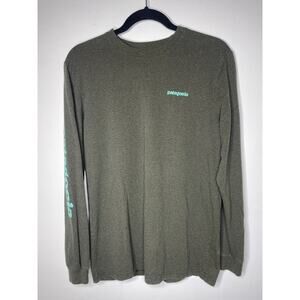 Patagonia Mens Text Logo Long-Sleeve Responsibili-Tee-Shirt Green Size S